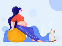 孕妇和小猫的插画UI设