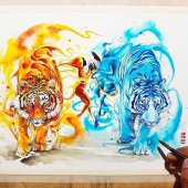 印尼画家Reza动物水彩